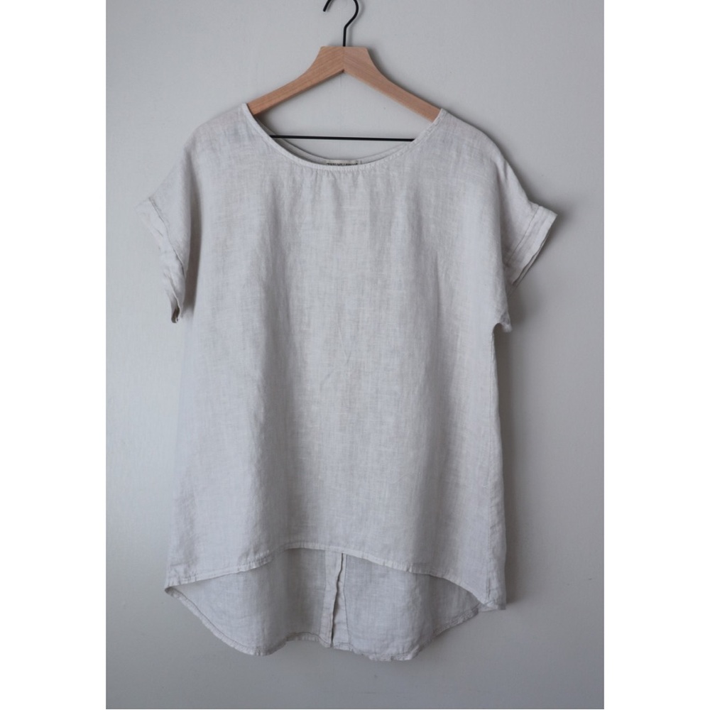Terzo Millenio 100% Linen Short Sleeve Tunic Top Cream